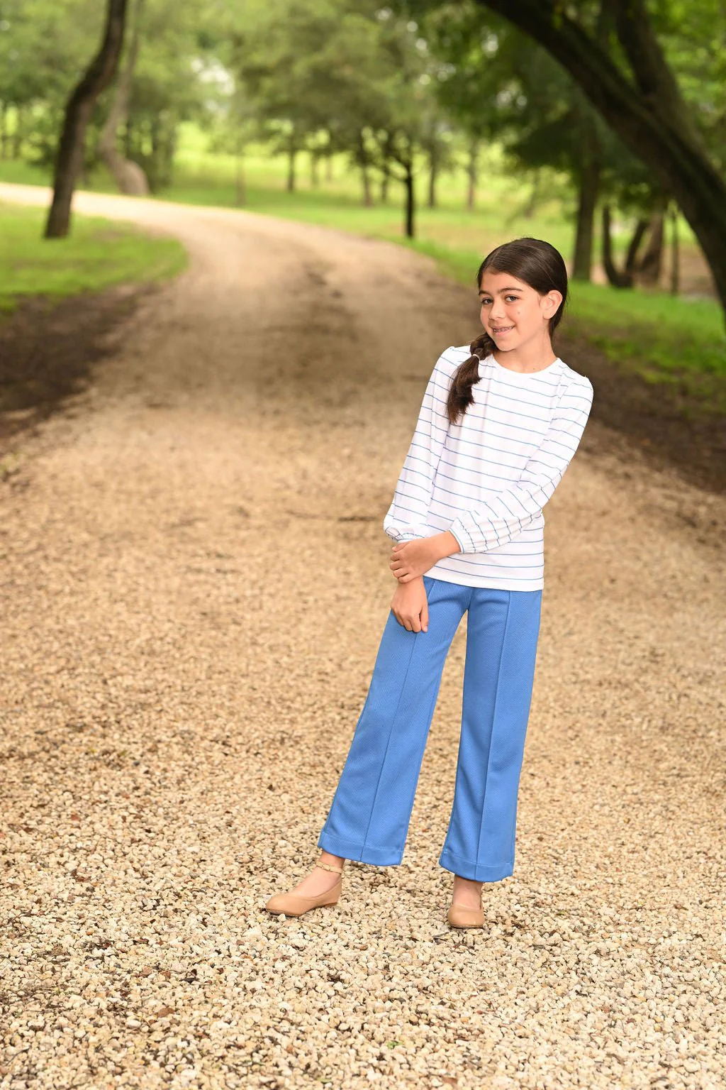 Mini Mae L/S Puff Top - Blue Stripe - Image 2