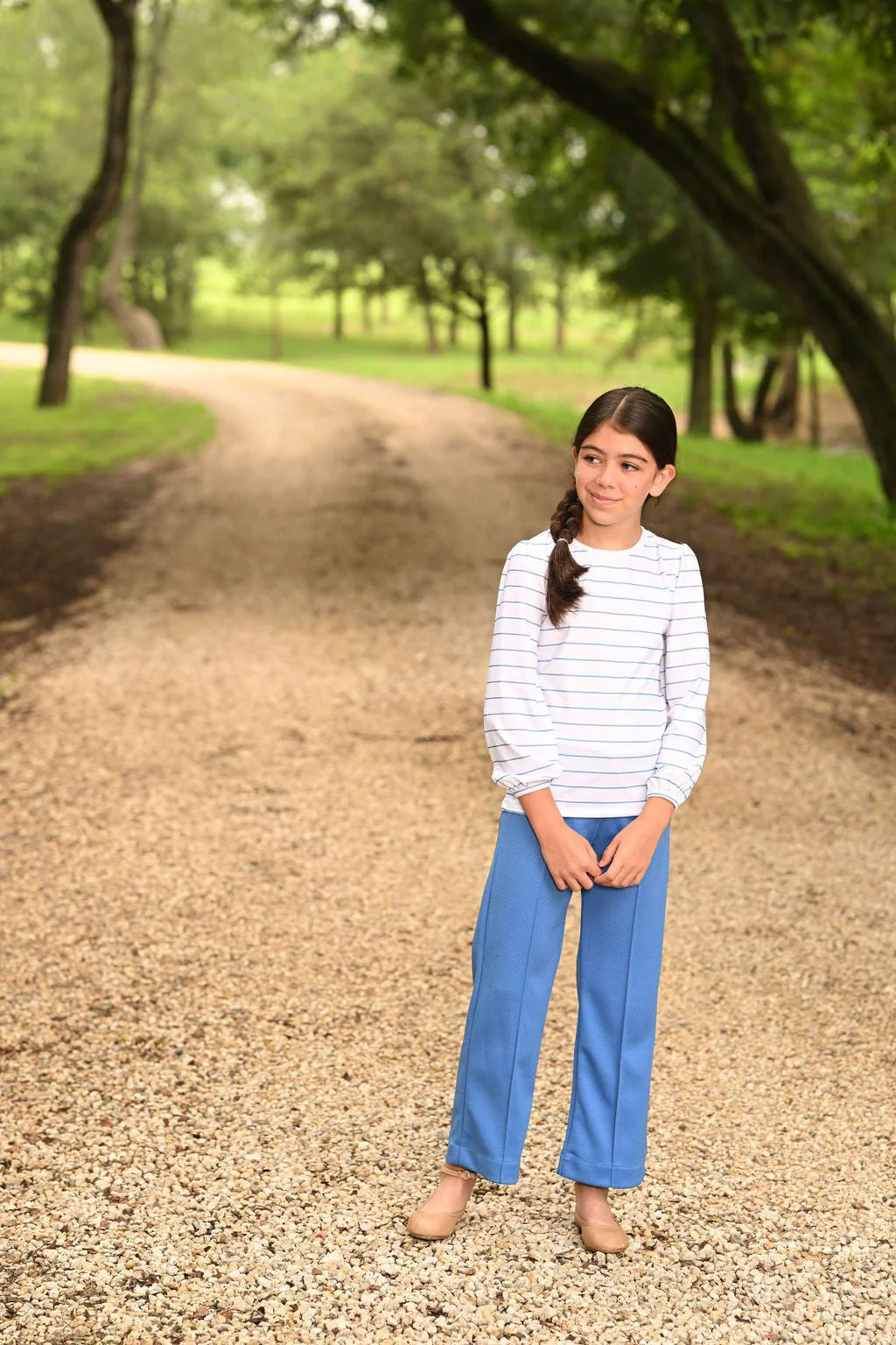 Mini Mae L/S Puff Top - Blue Stripe - Image 3