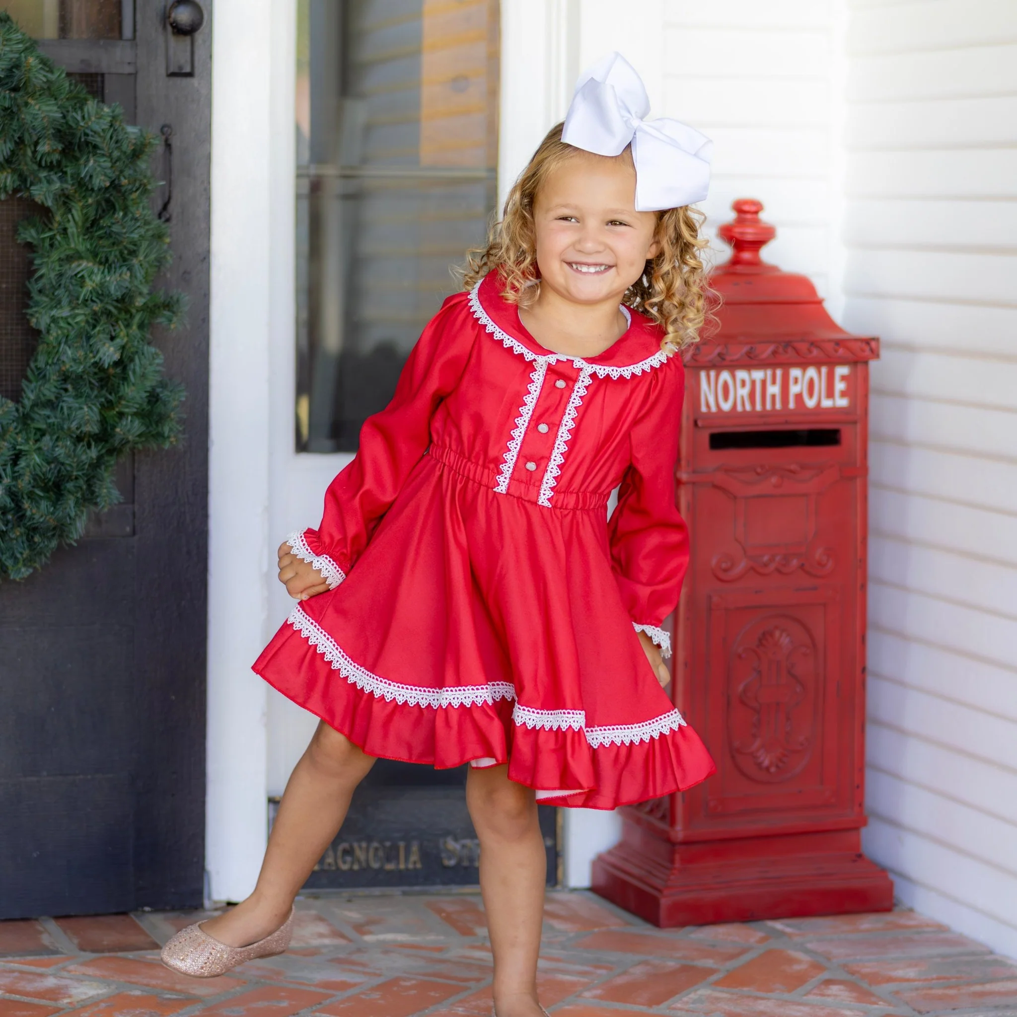 Madeline Lace Peter Pan Dress - Holiday Red - Image 3