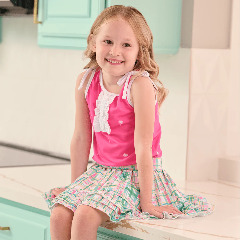 Lauren Ruffle Tank - Pink Palm Trees - Image 4
