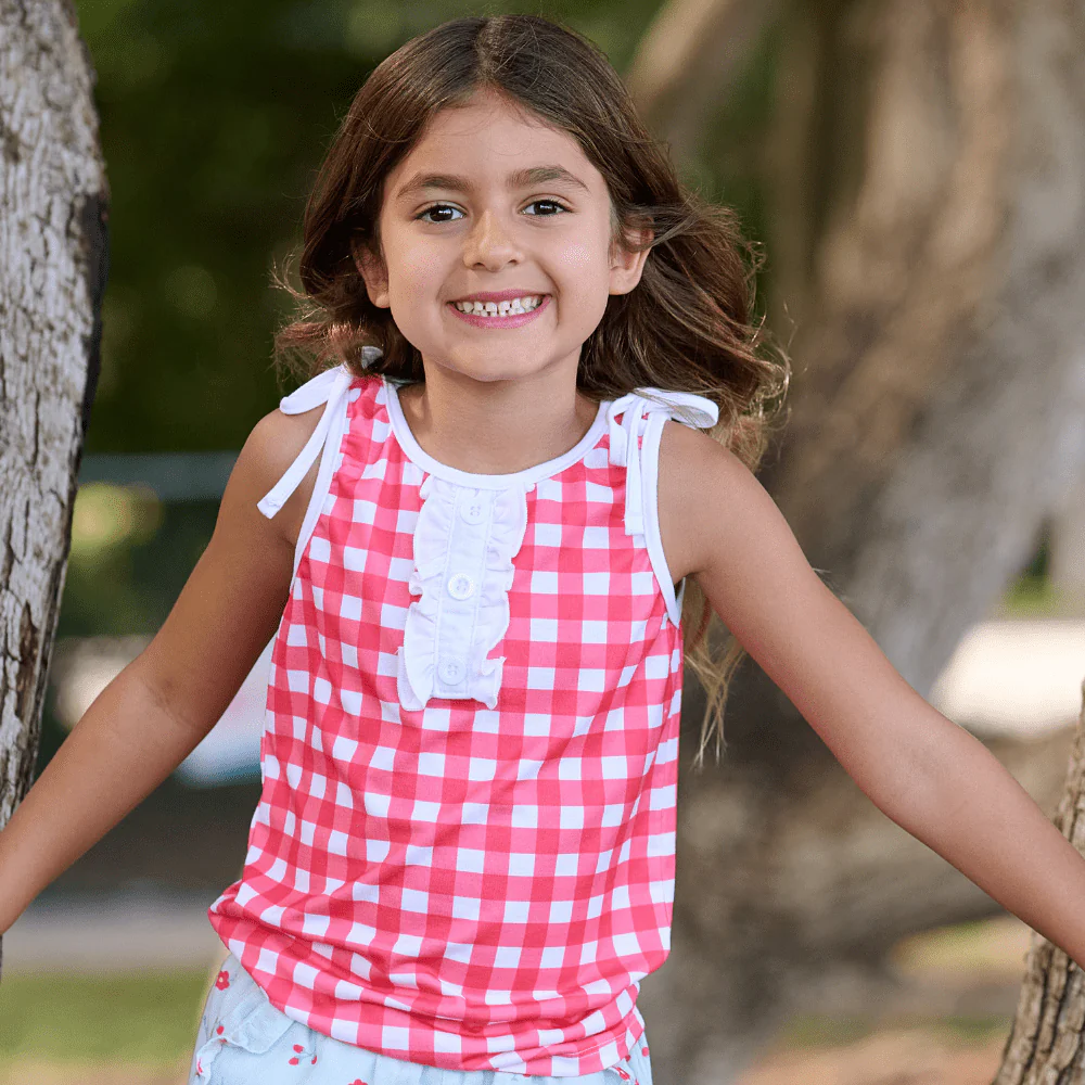 Lauren Ruffle Tank - Red Gingham