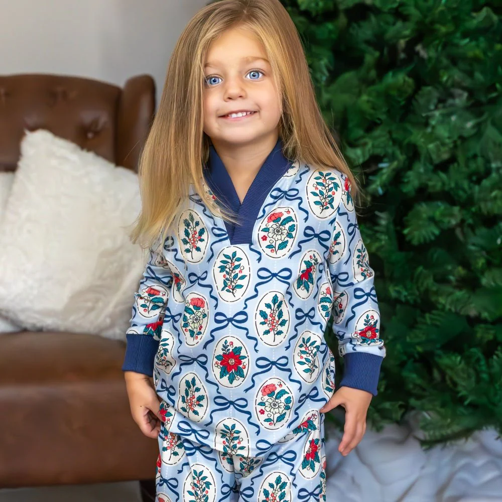 Wide Leg Lounge Set - Navy Bows & Frames