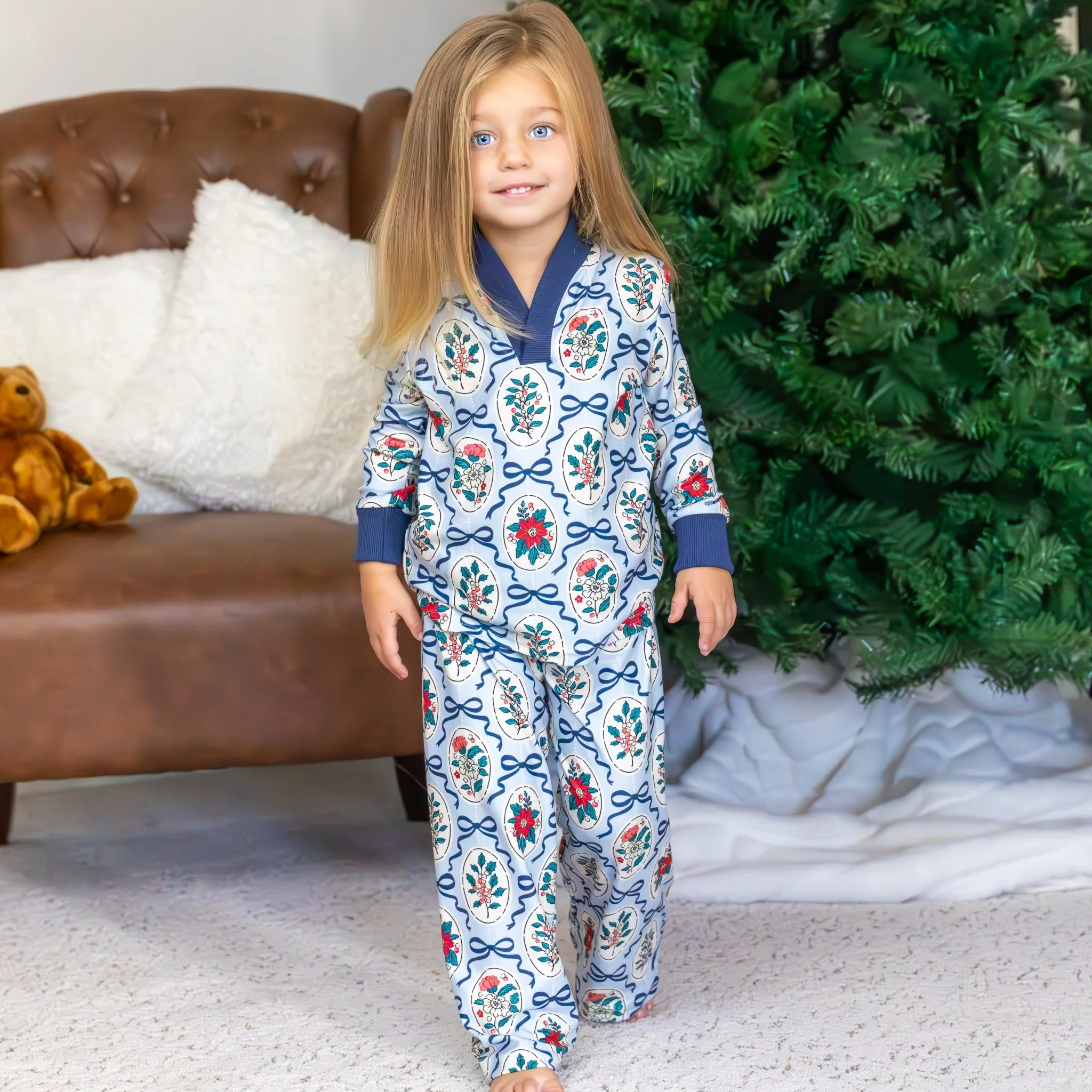 Wide Leg Lounge Set - Navy Bows & Frames - Image 2