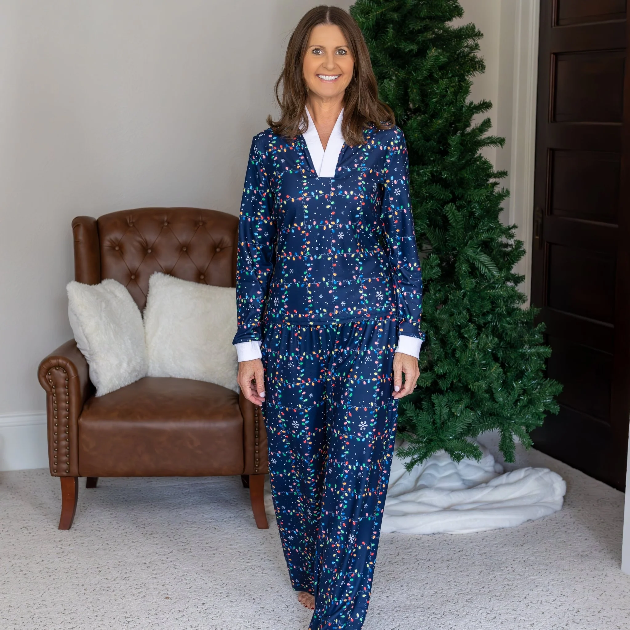 Wide Leg Lounge Set - Christmas Lights Holiday Lounge - Image 5