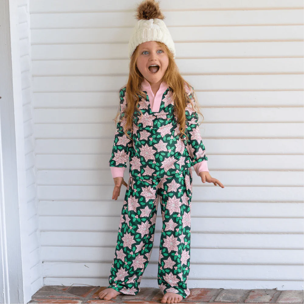 Girls Lounge Set - Poinsettia Holiday Lounge