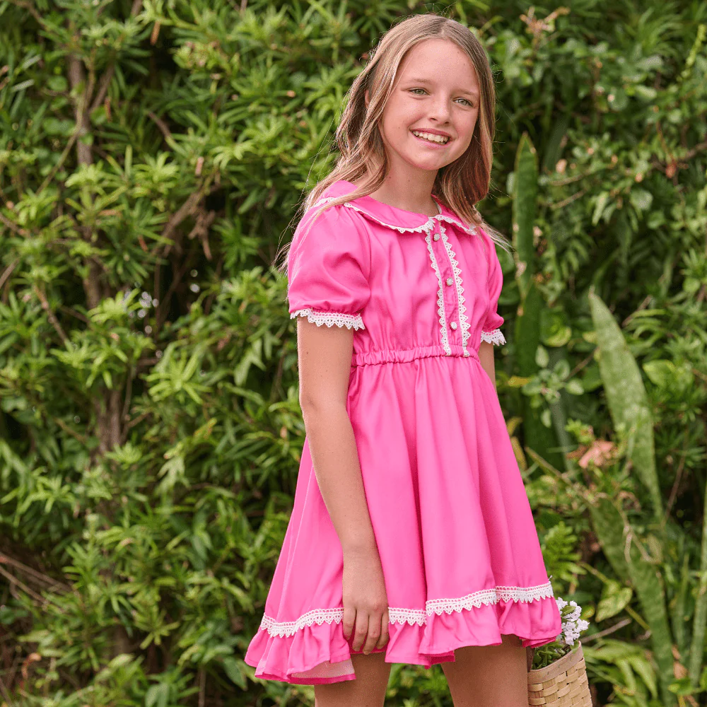 Madeline Lace Peter Pan Dress - Easter Pink - Image 3
