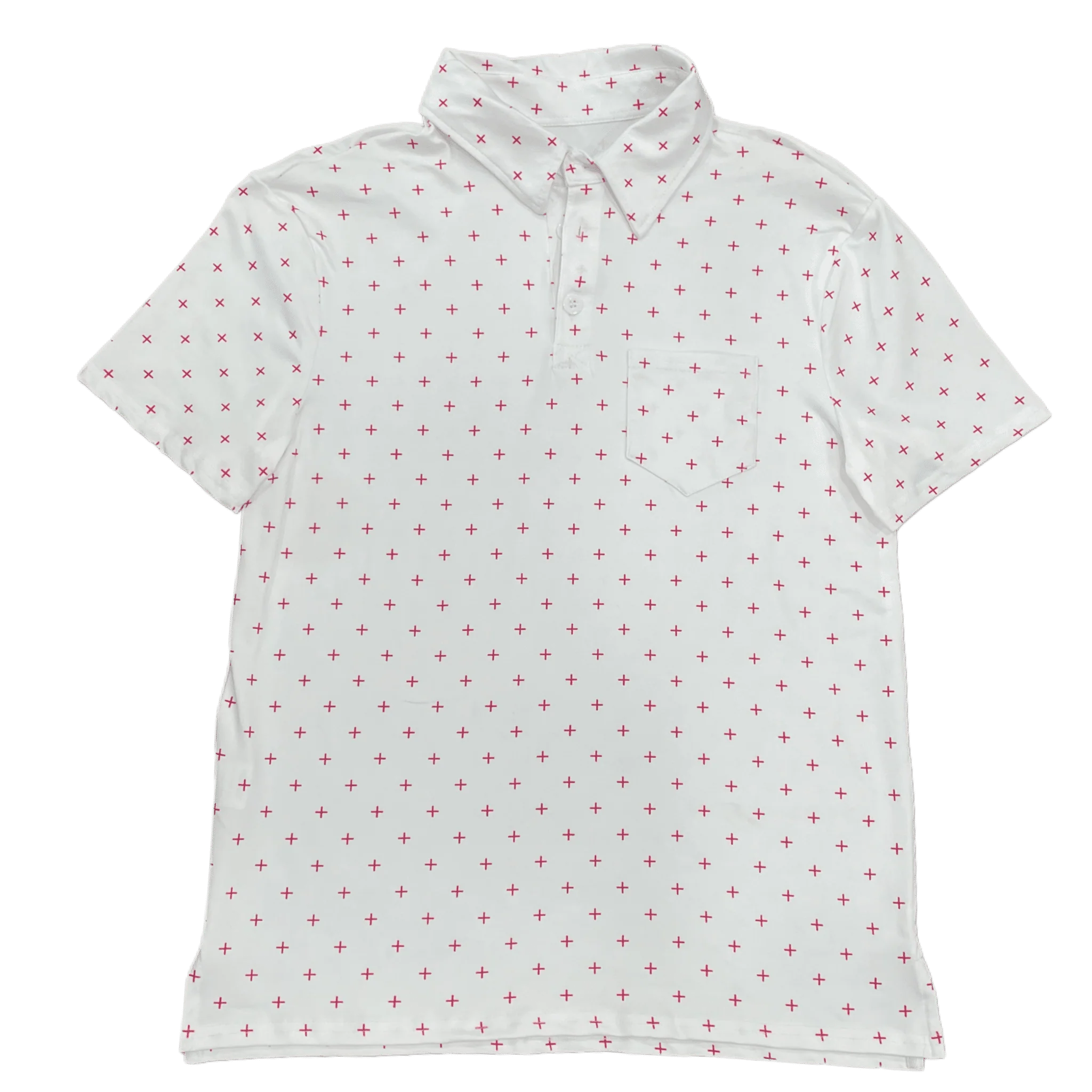 Davis Short Sleeve Pocket Polo - Red + on White - Image 2