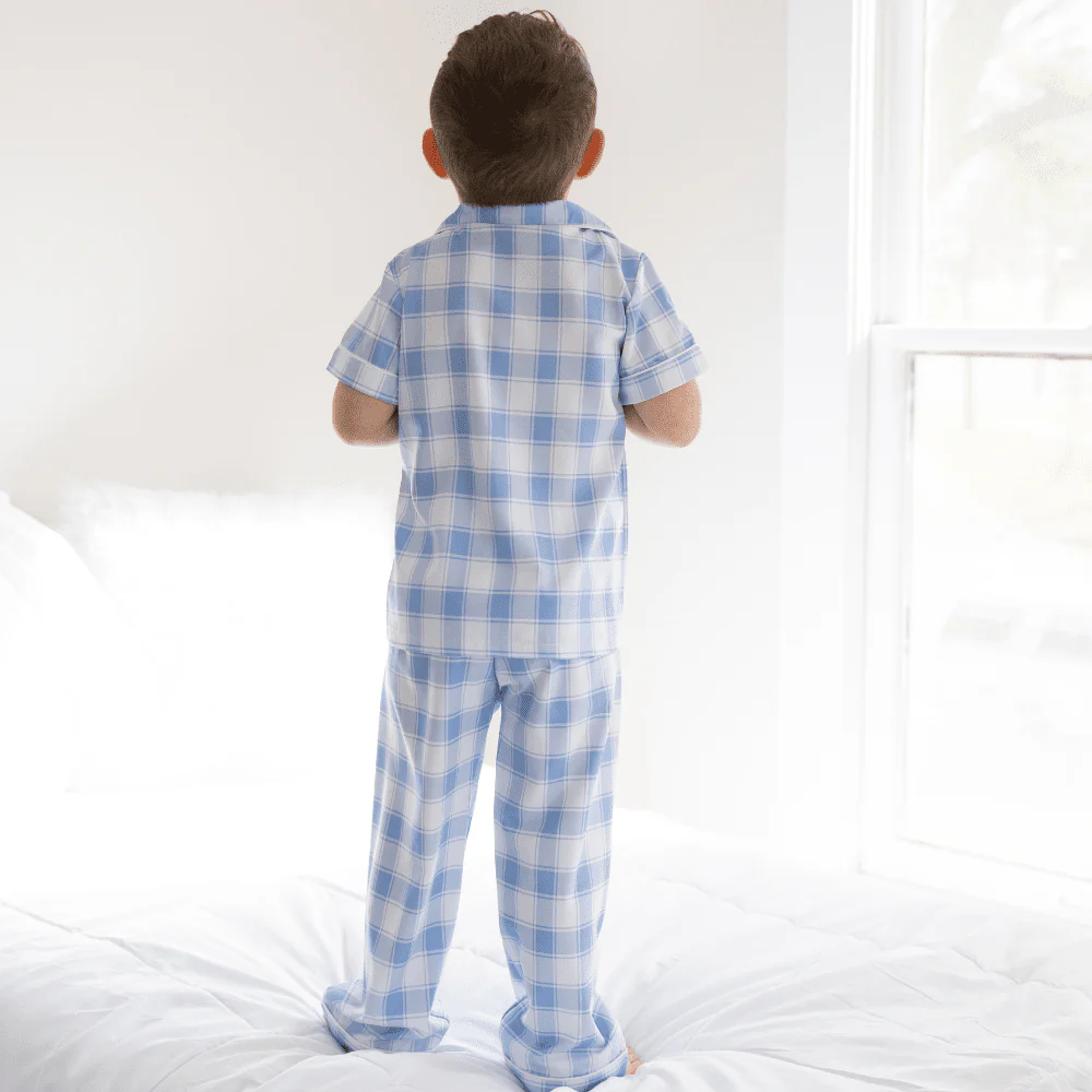 Button Down SS Lounge Set - Large Blue Gingham - Image 3