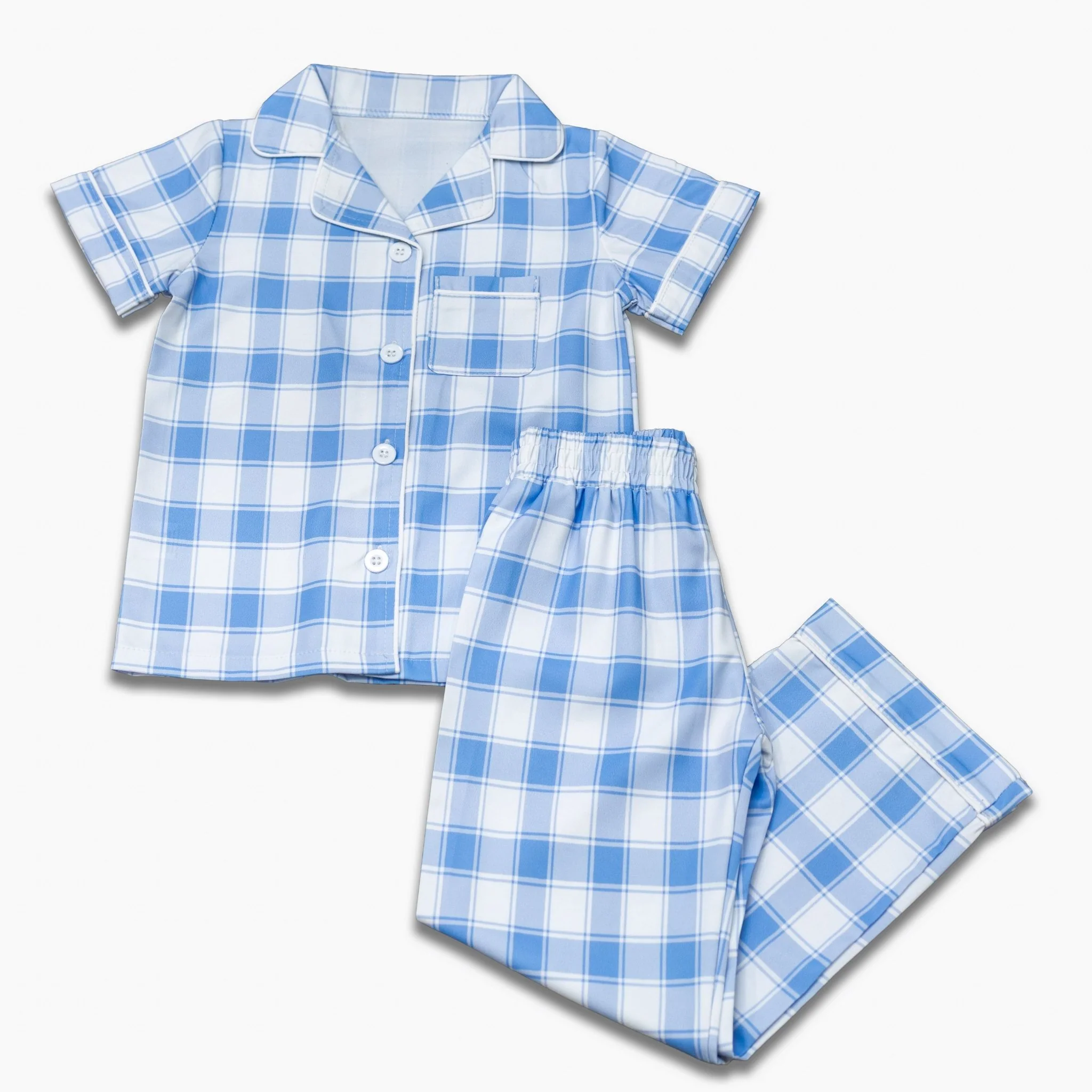 Button Down SS Lounge Set - Large Blue Gingham - Image 4
