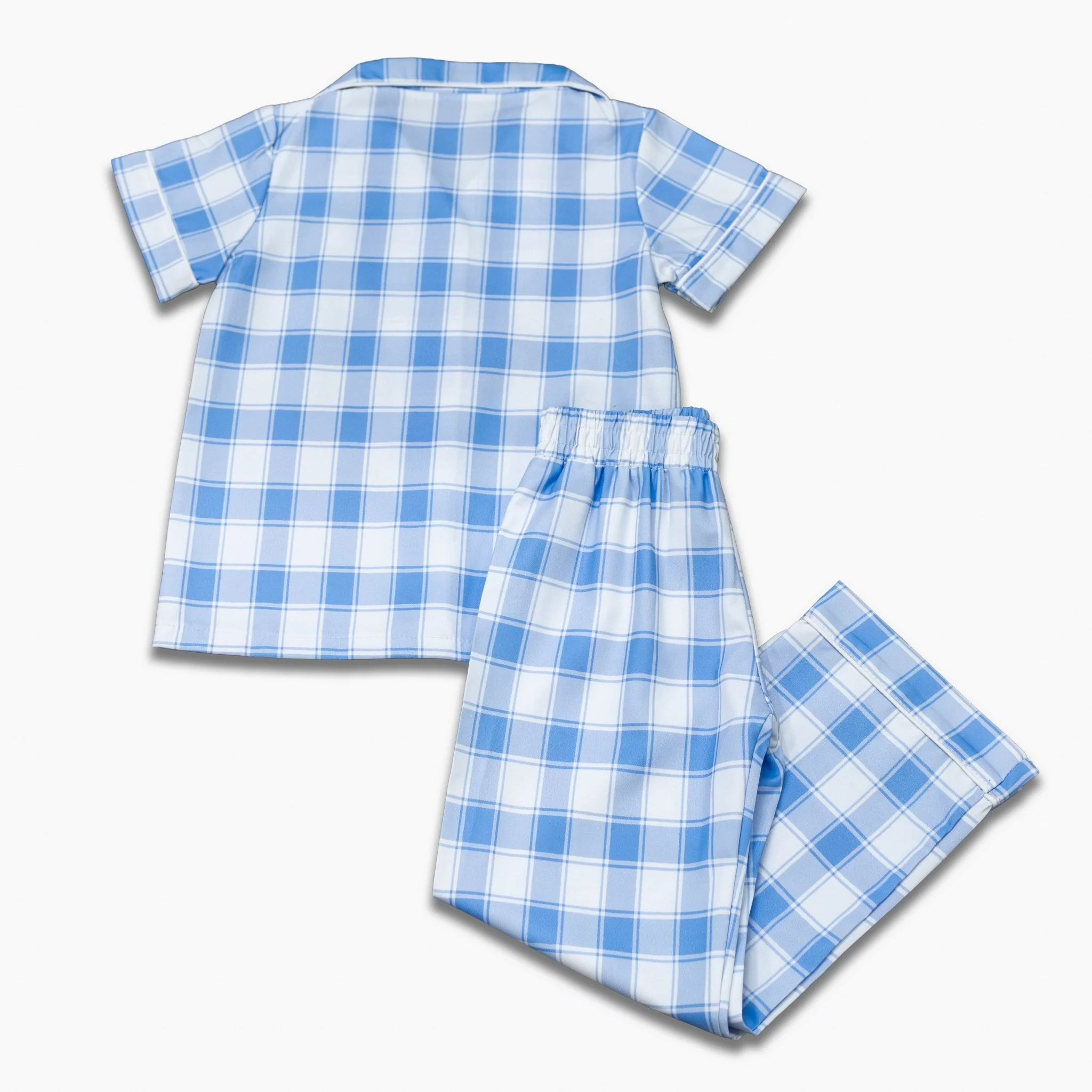 Button Down SS Lounge Set - Large Blue Gingham - Image 5