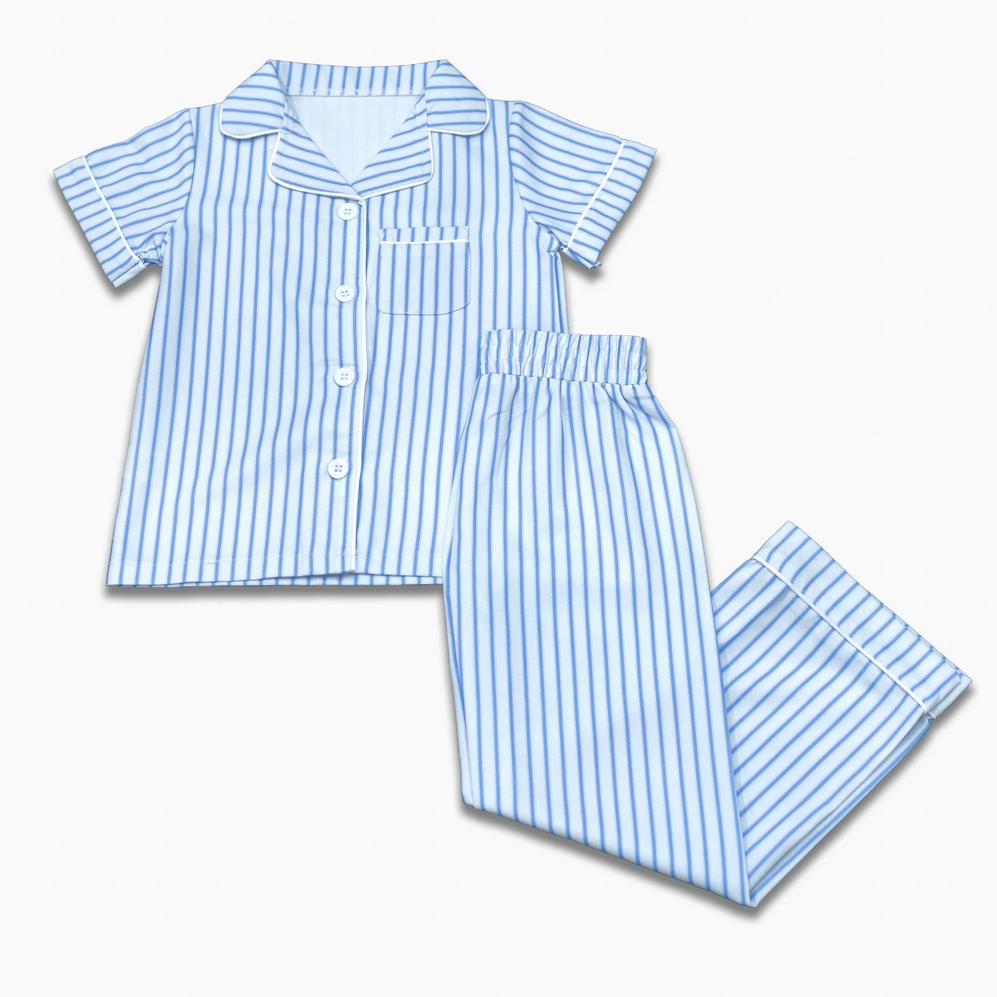 Button Down SS Lounge Set - Blue Stripe - Image 3