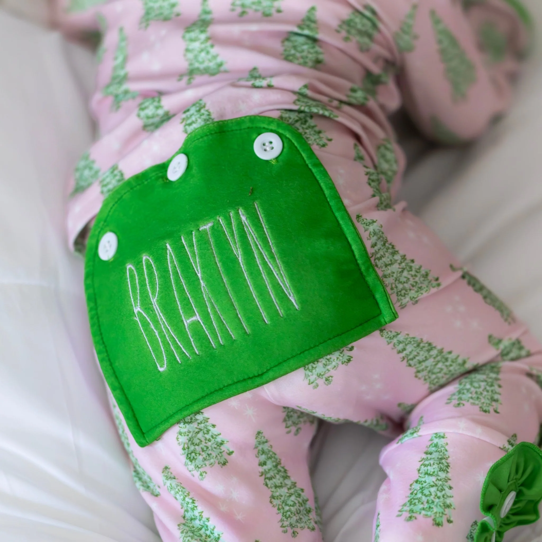 Ruffle Buttflap Pajamas - Pink Christmas Tree Holiday Lounge - Image 6