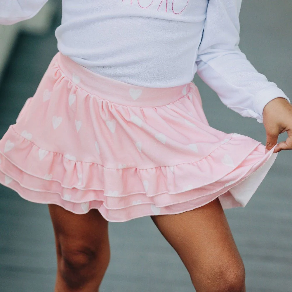 Annie Ruffle Skort - Pink Sketch Hearts - Image 6