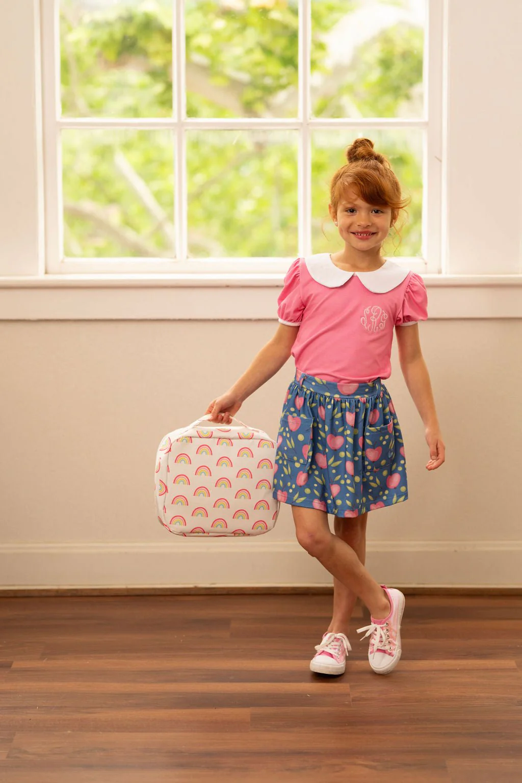 Pocket Skort - Pink Apples on Blue - Image 3