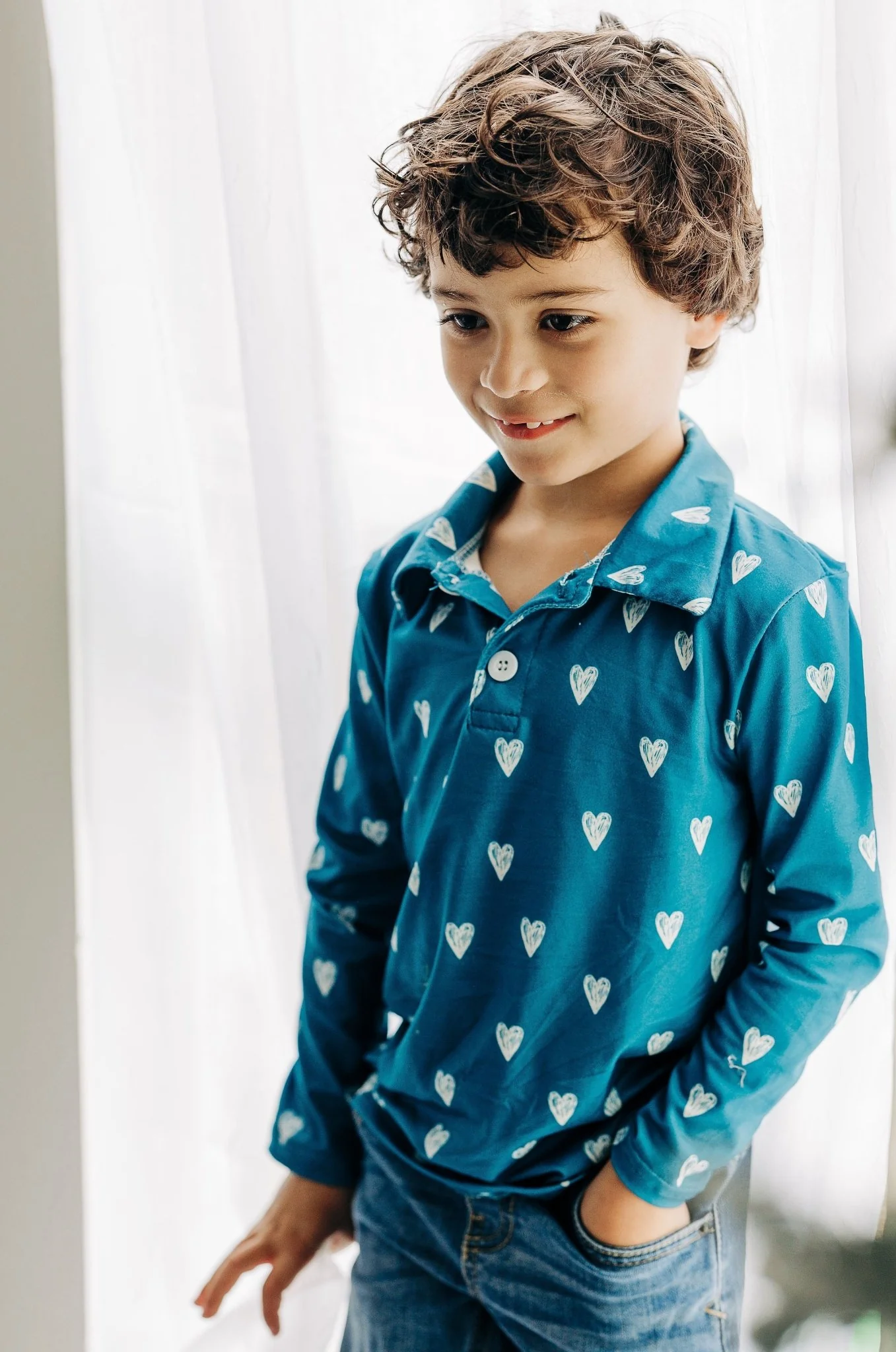 Davis Long Sleeve Polo - Navy Sketch Hearts - Image 3