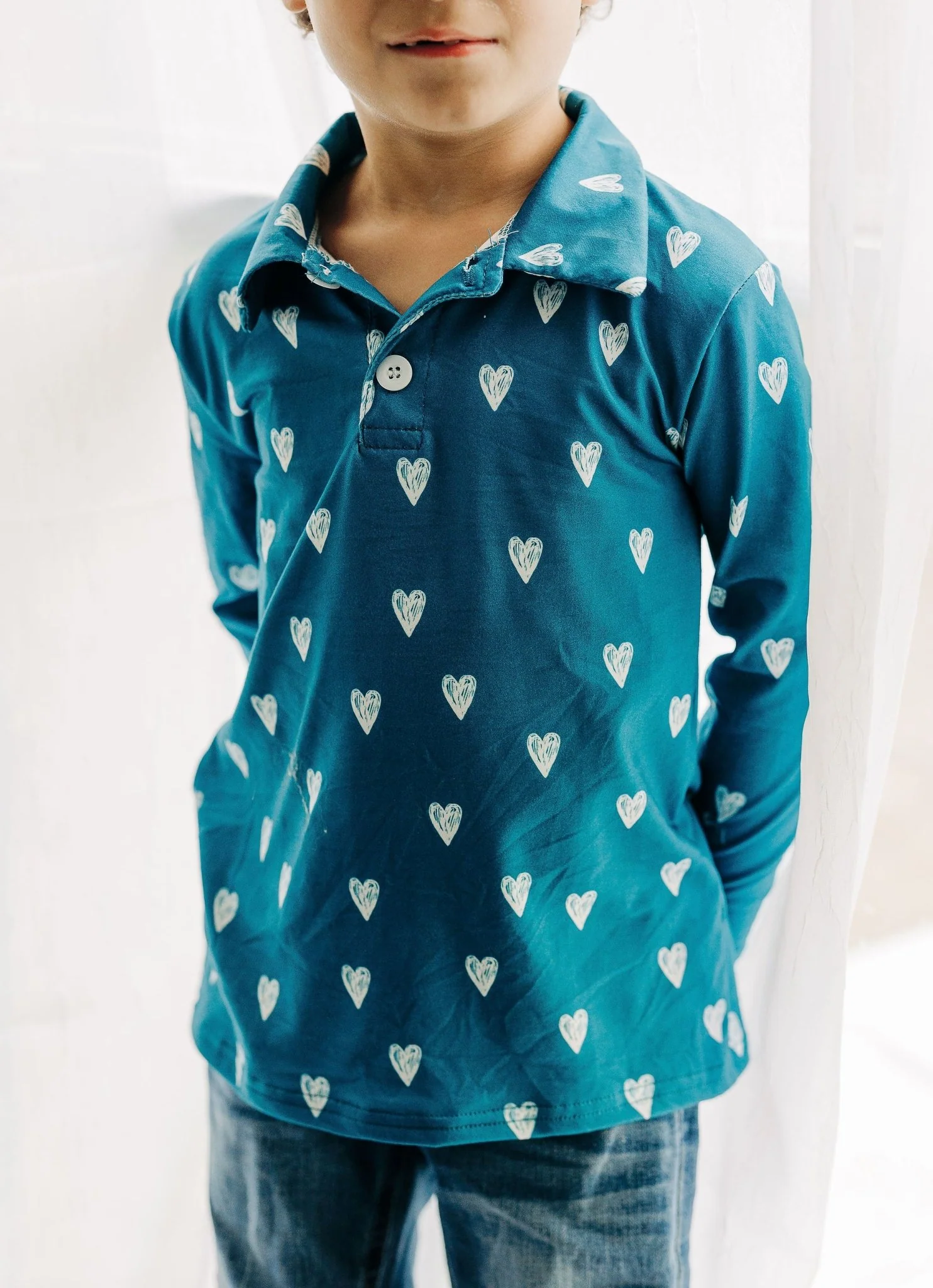 Davis Long Sleeve Polo - Navy Sketch Hearts - Image 4