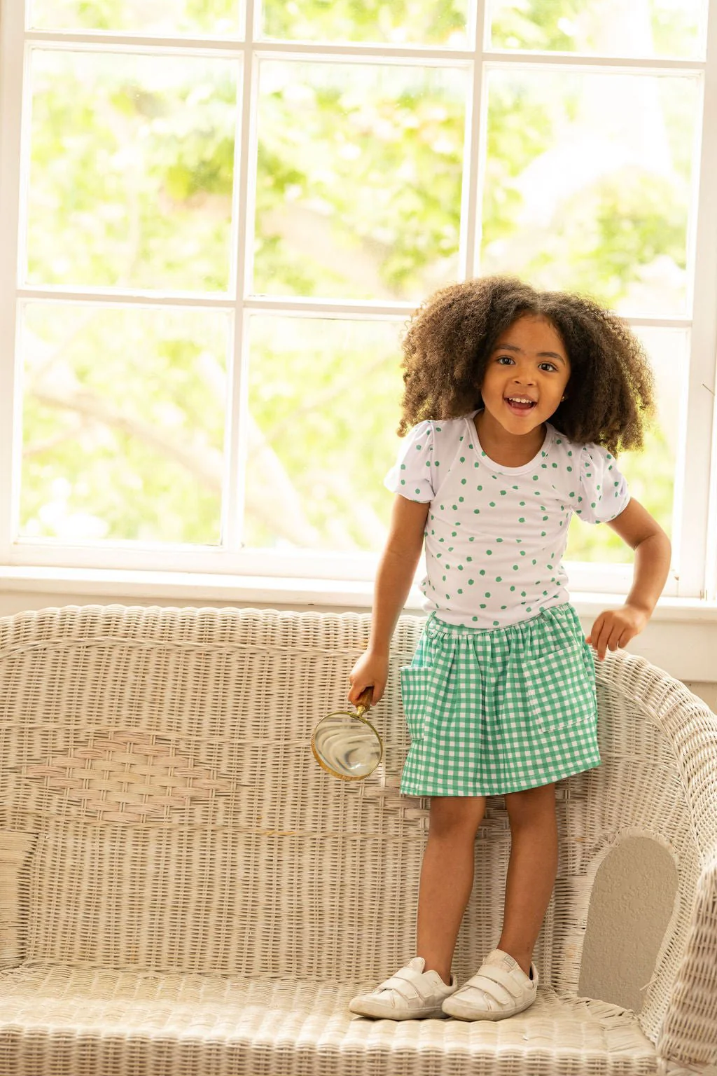 Puff Sleeve Tee - Green Dots - Image 2