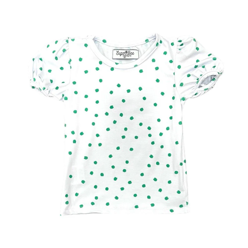 Puff Sleeve Tee - Green Dots - Image 4