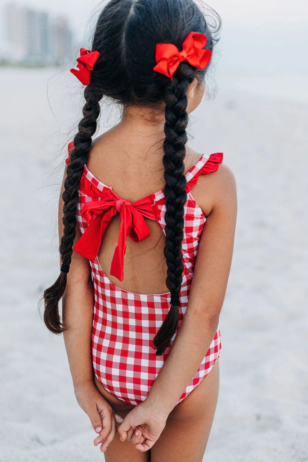 Bow Back Swimsuit - Red Gingham - Image 3
