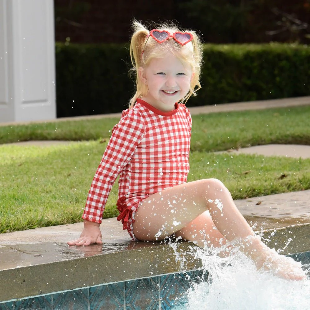 Ruffle Bottom Swimsuit - Red Gingham - Image 3