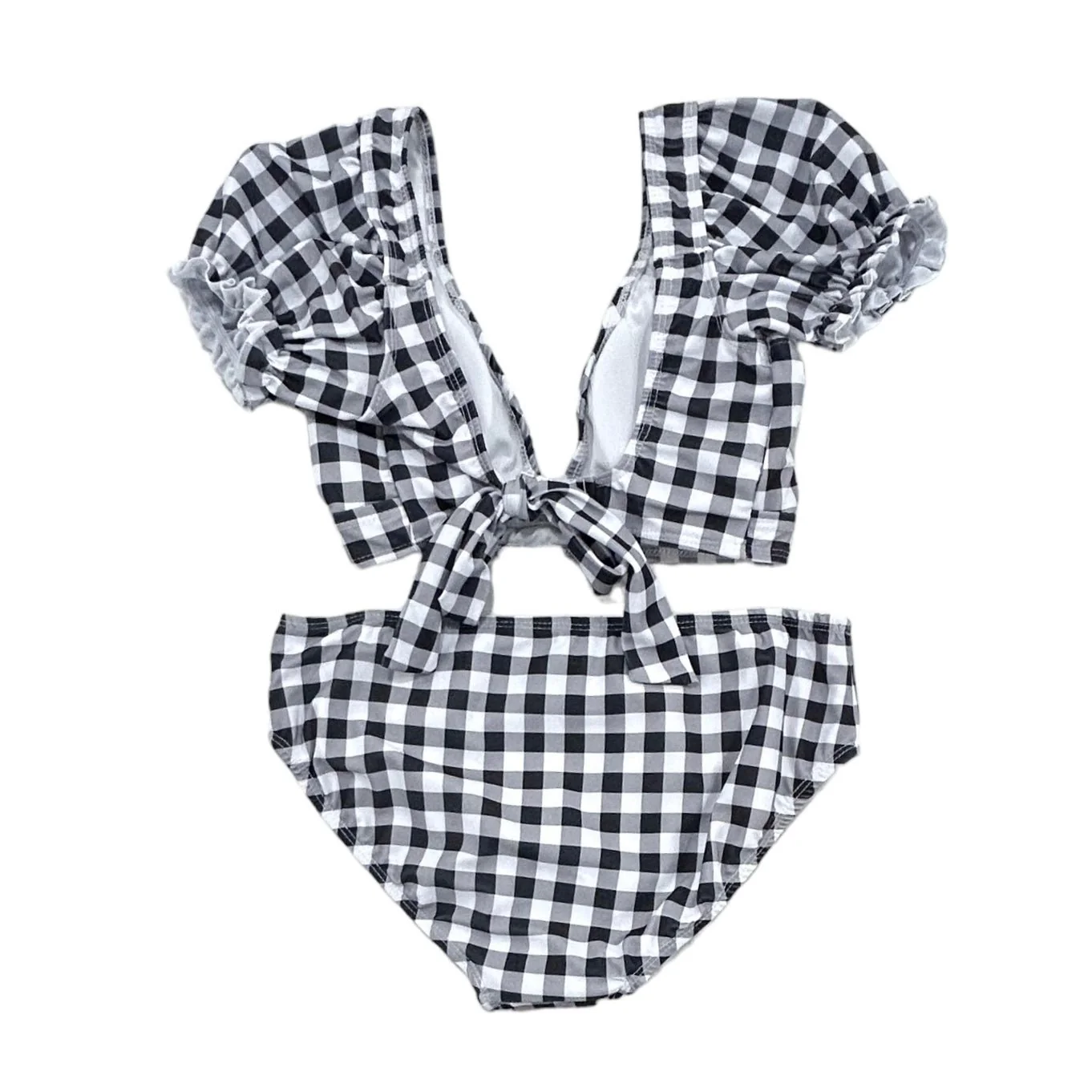 Retro Cap Sleeve Bikini - Black Gingham - Image 6