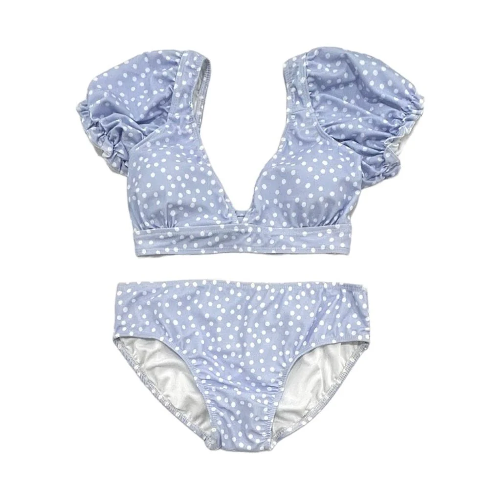 Retro Cap Sleeve Bikini - Blue Dots - Image 4