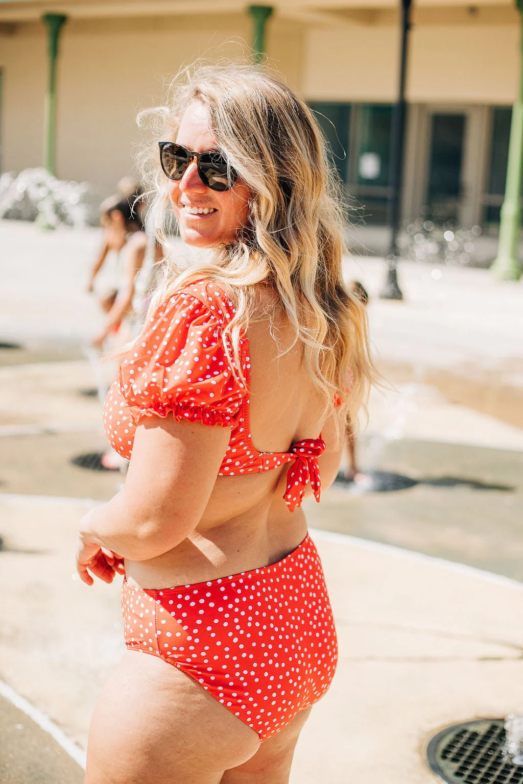 Retro Cap Sleeve Bikini - Red Dots - Image 3