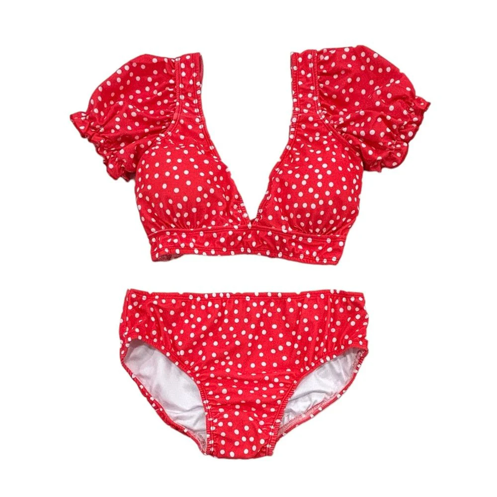 Retro Cap Sleeve Bikini - Red Dots - Image 4