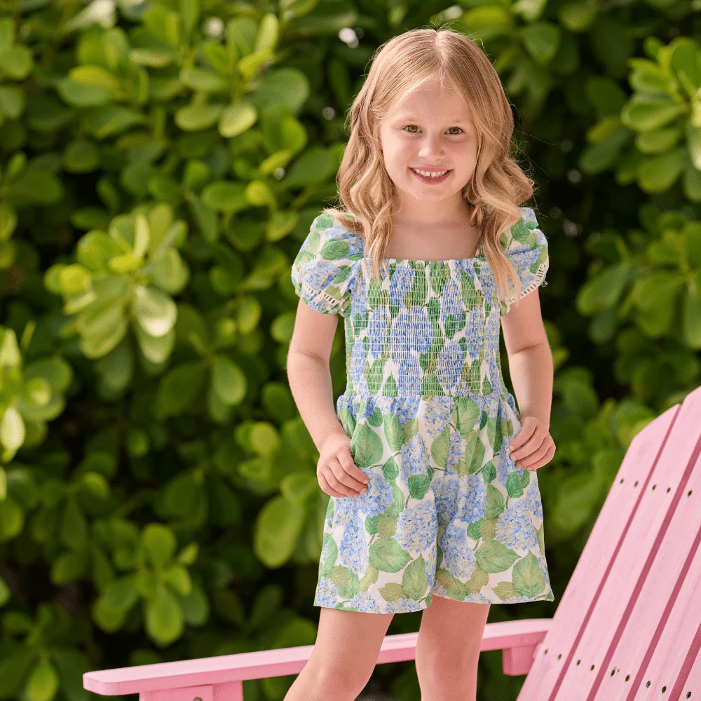 Rosie Smocked Romper - Blue Hydrangeas - Image 3