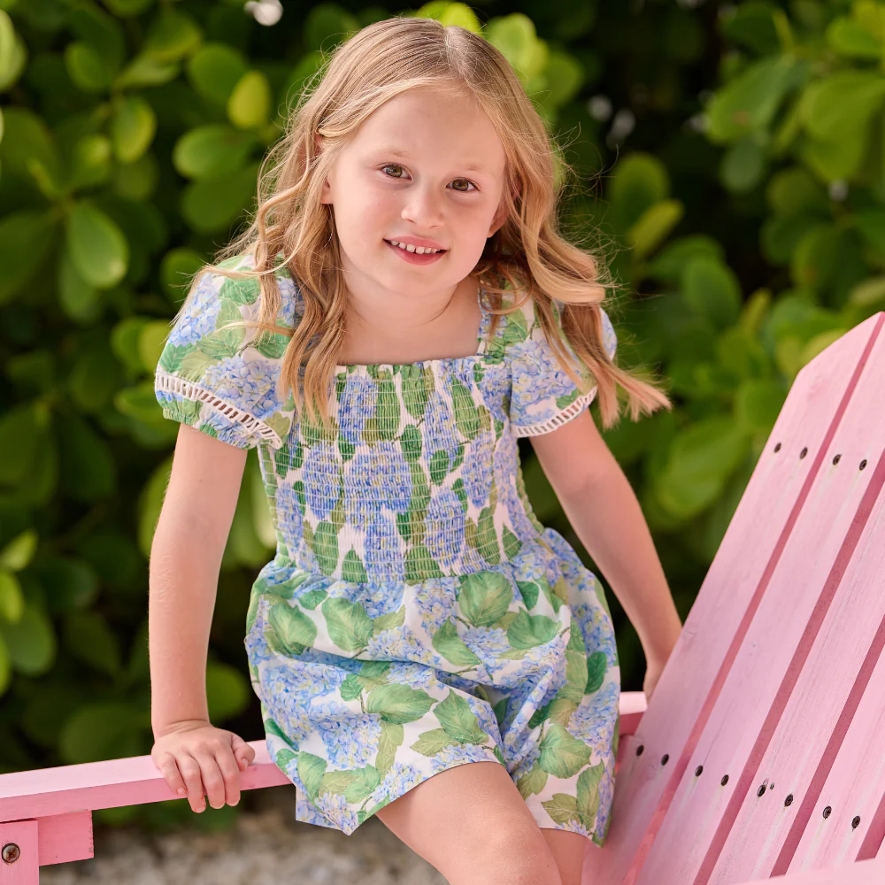 Rosie Smocked Romper - Blue Hydrangeas - Image 5