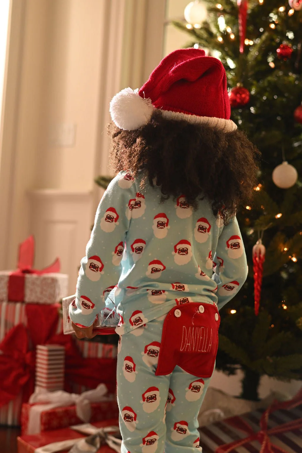 Ruffle Buttflap Pajamas - Vintage Black Santa Holiday Lounge - Image 5