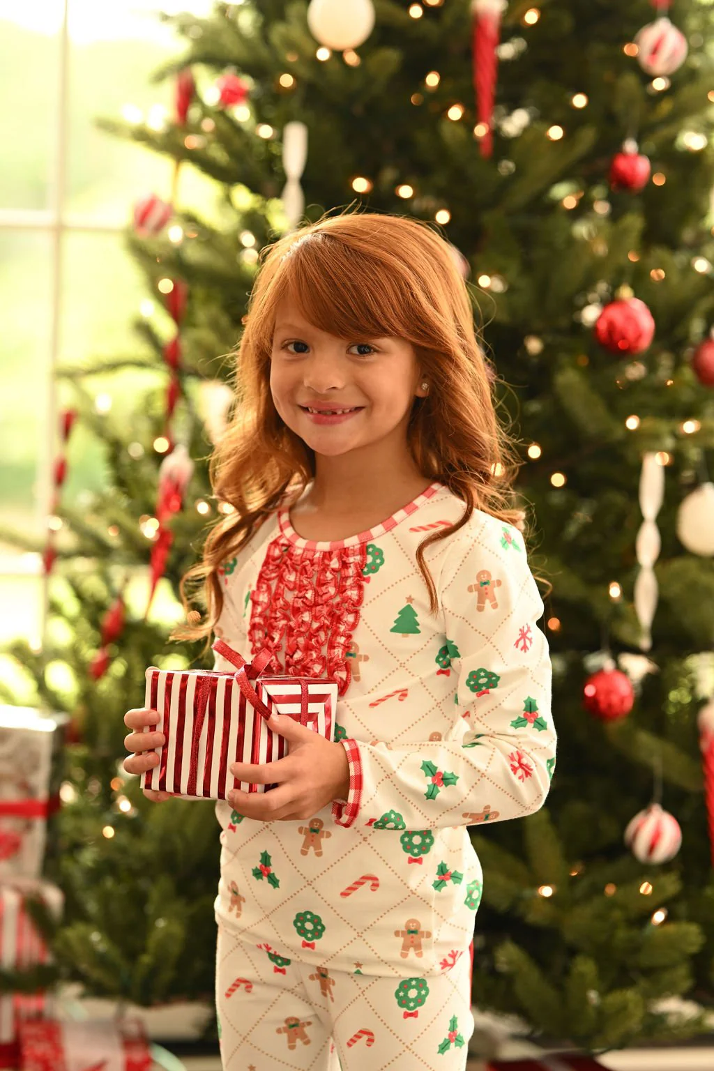 Ruffle Buttflap Pajamas - Quilted Gingerbread Holiday Lounge - Image 4