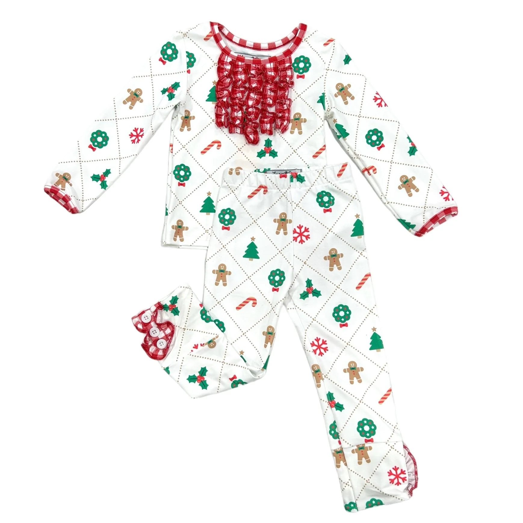 Ruffle Buttflap Pajamas - Quilted Gingerbread Holiday Lounge - Image 5