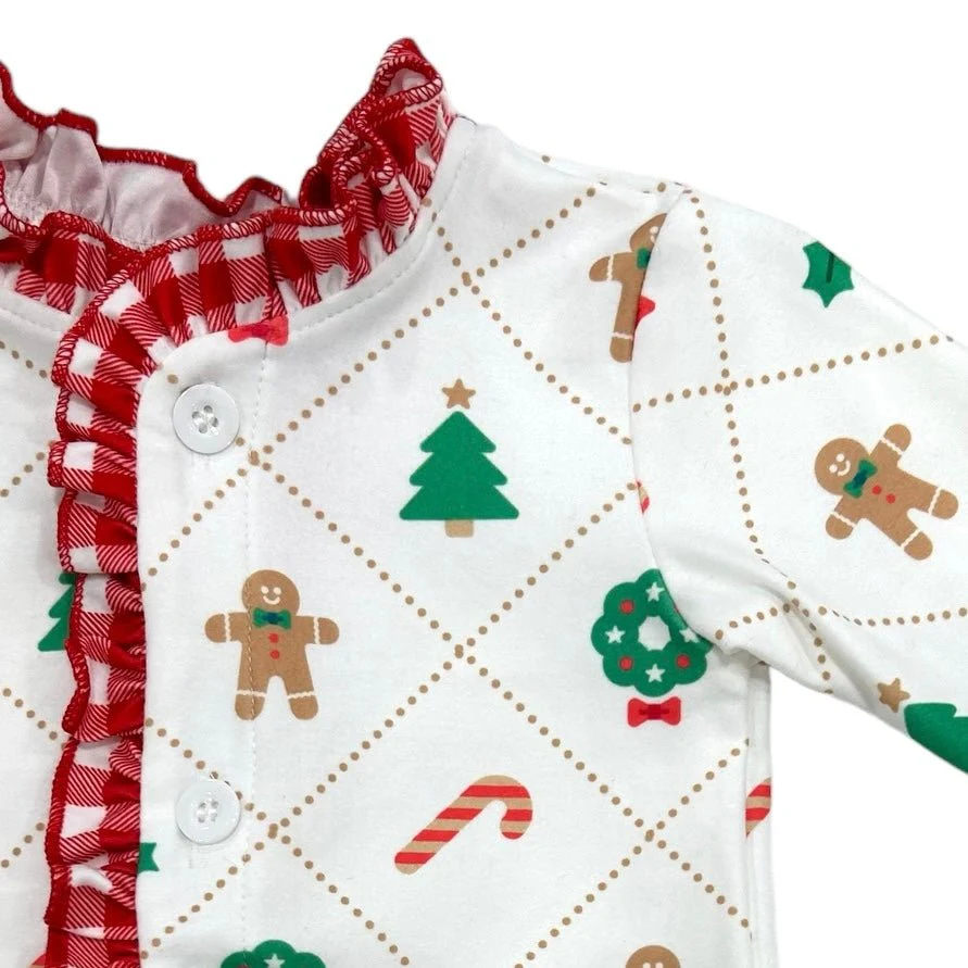 Ruffle Buttflap Pajamas - Quilted Gingerbread Holiday Lounge - Image 8