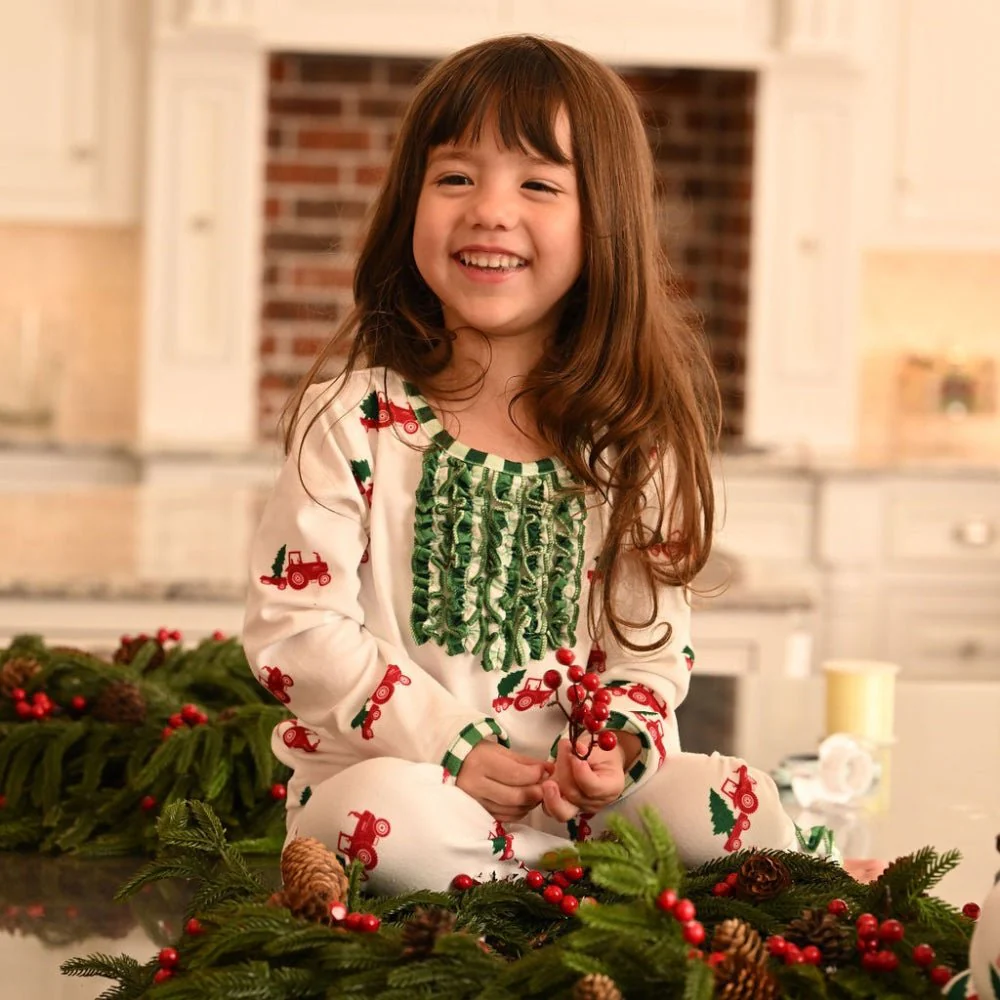 Ruffle Buttflap Pajamas - Christmas Tractor Holiday Lounge - Image 4