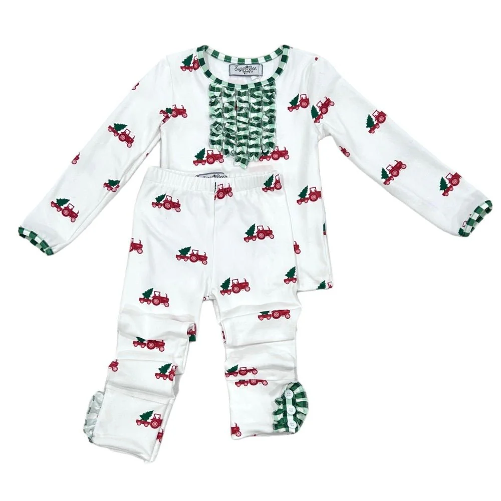 Ruffle Buttflap Pajamas - Christmas Tractor Holiday Lounge - Image 8