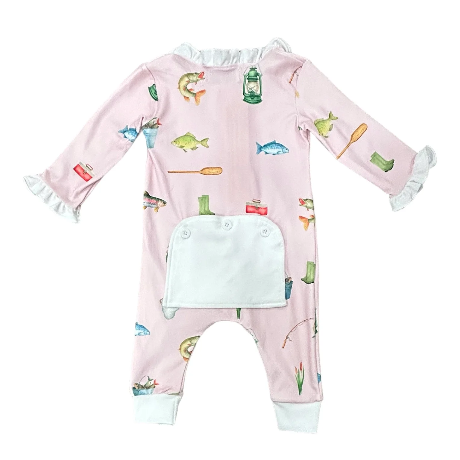One-Piece Ruffle Buttflap Pajamas - Girls Fishing - Image 4