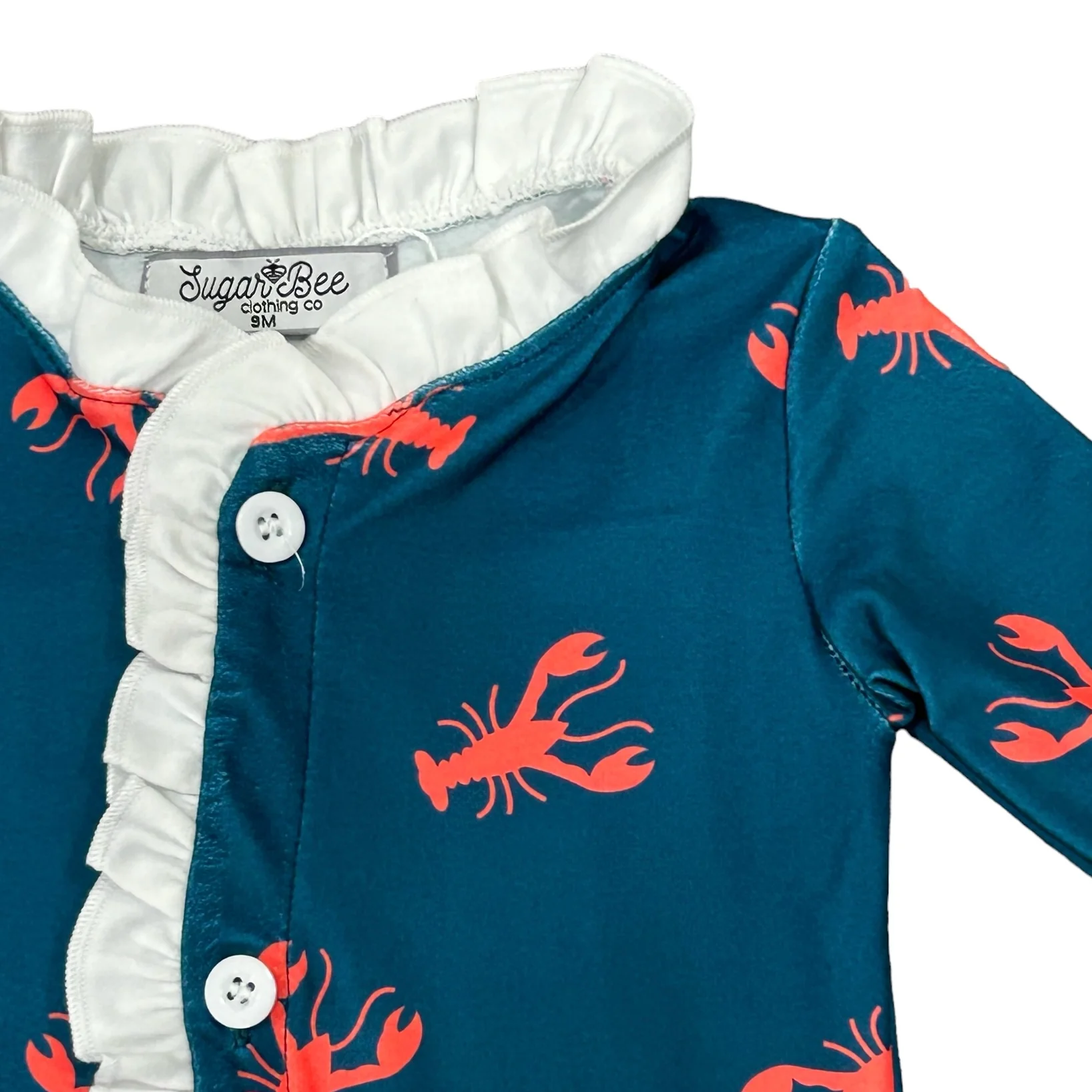 One-Piece Ruffle Buttflap Pajamas - Navy Crawfish - Image 3