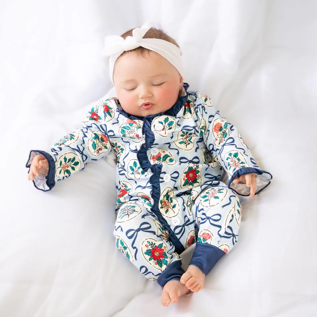 Ruffle Buttflap Pajamas - Navy Bows & Frames - Image 3