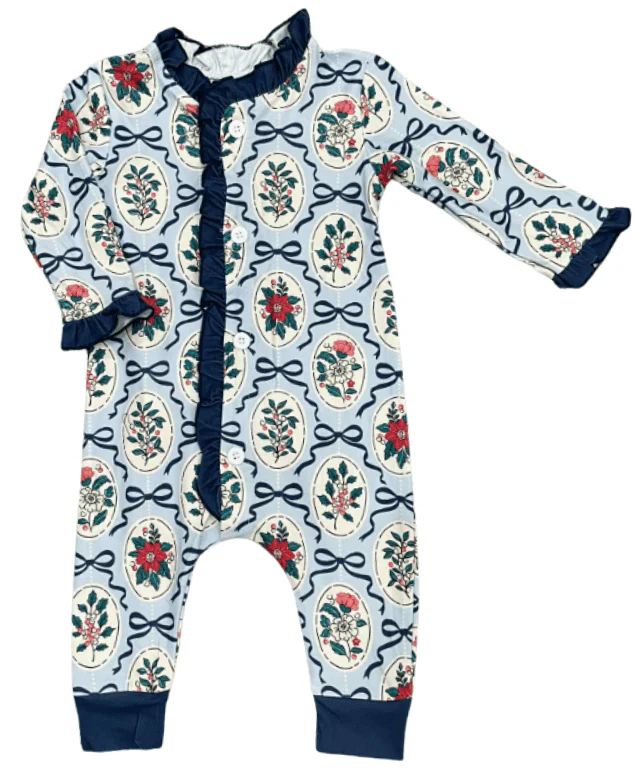 Ruffle Buttflap Pajamas - Navy Bows & Frames - Image 4