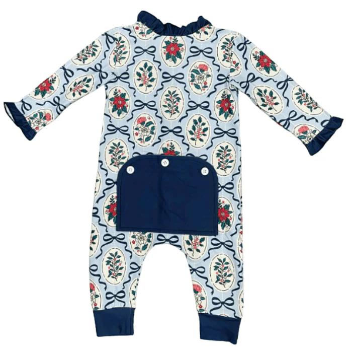 Ruffle Buttflap Pajamas - Navy Bows & Frames - Image 5