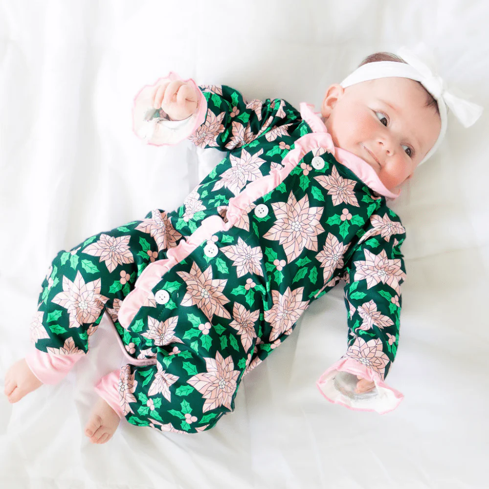 Ruffle Buttflap Pajamas - Poinsettia Holiday Lounge