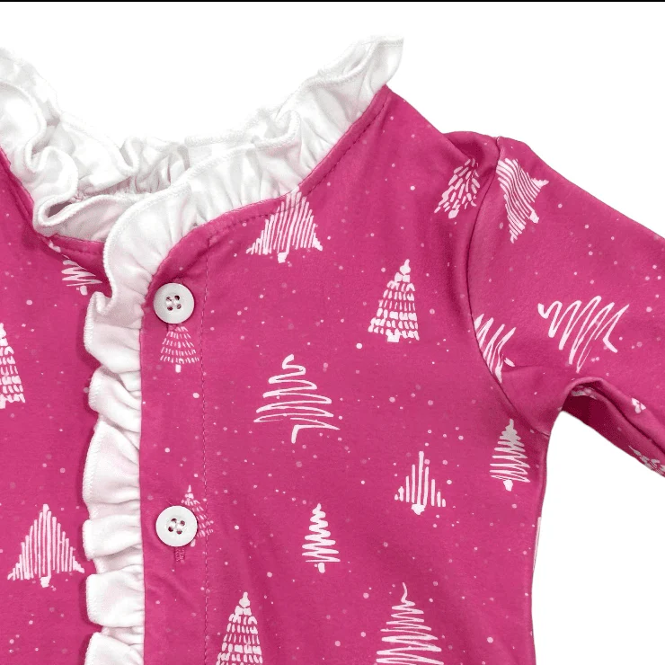 Ruffle Buttflap Pajamas - White Trees On Magenta Holiday Lounge - Image 2