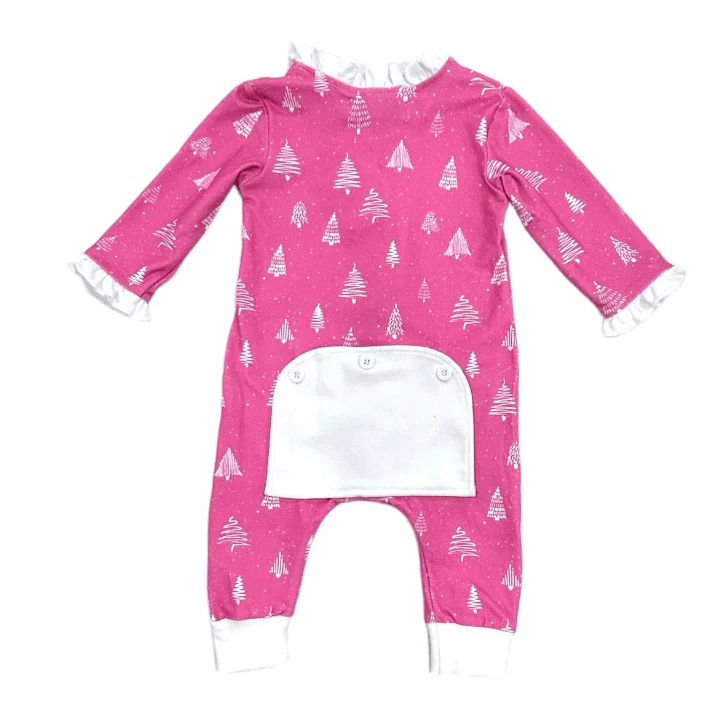 Ruffle Buttflap Pajamas - White Trees On Magenta Holiday Lounge - Image 3