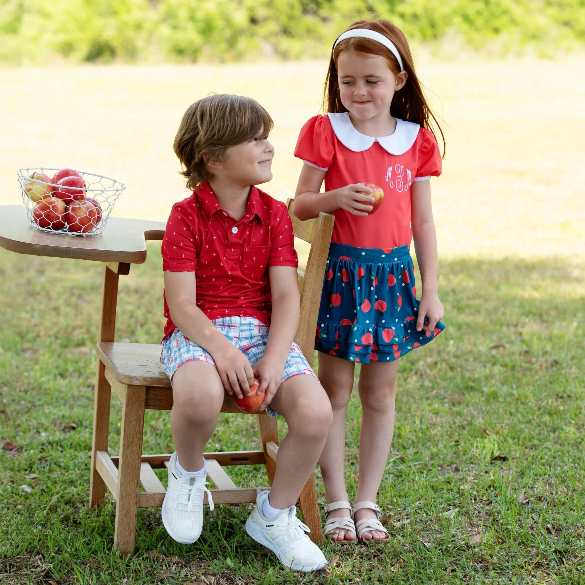 Ruffle Skort - Apples on Navy - Image 4