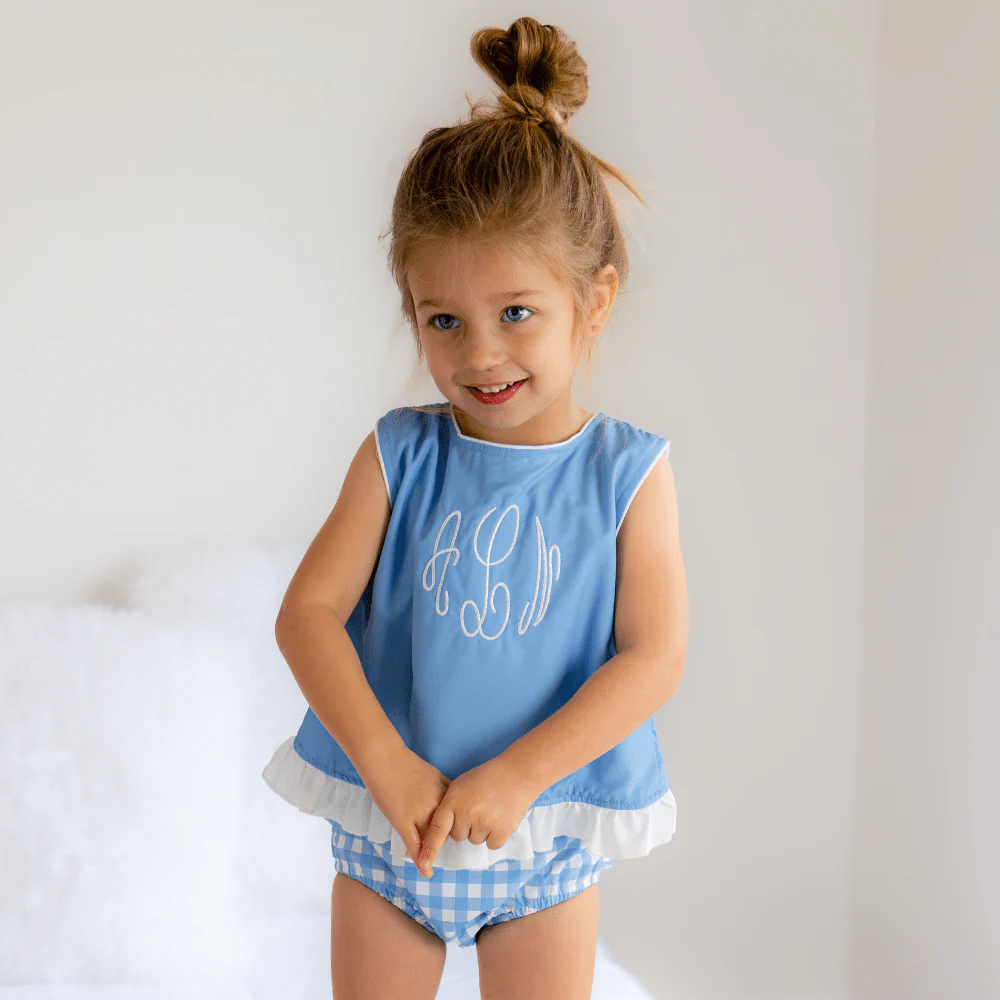 Ruffle Trimmed Swing Back Bloomer Set - Blue Gingham - Image 2