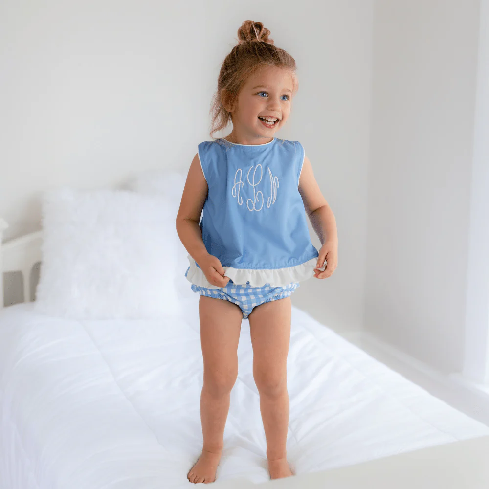 Ruffle Trimmed Swing Back Bloomer Set - Blue Gingham - Image 4
