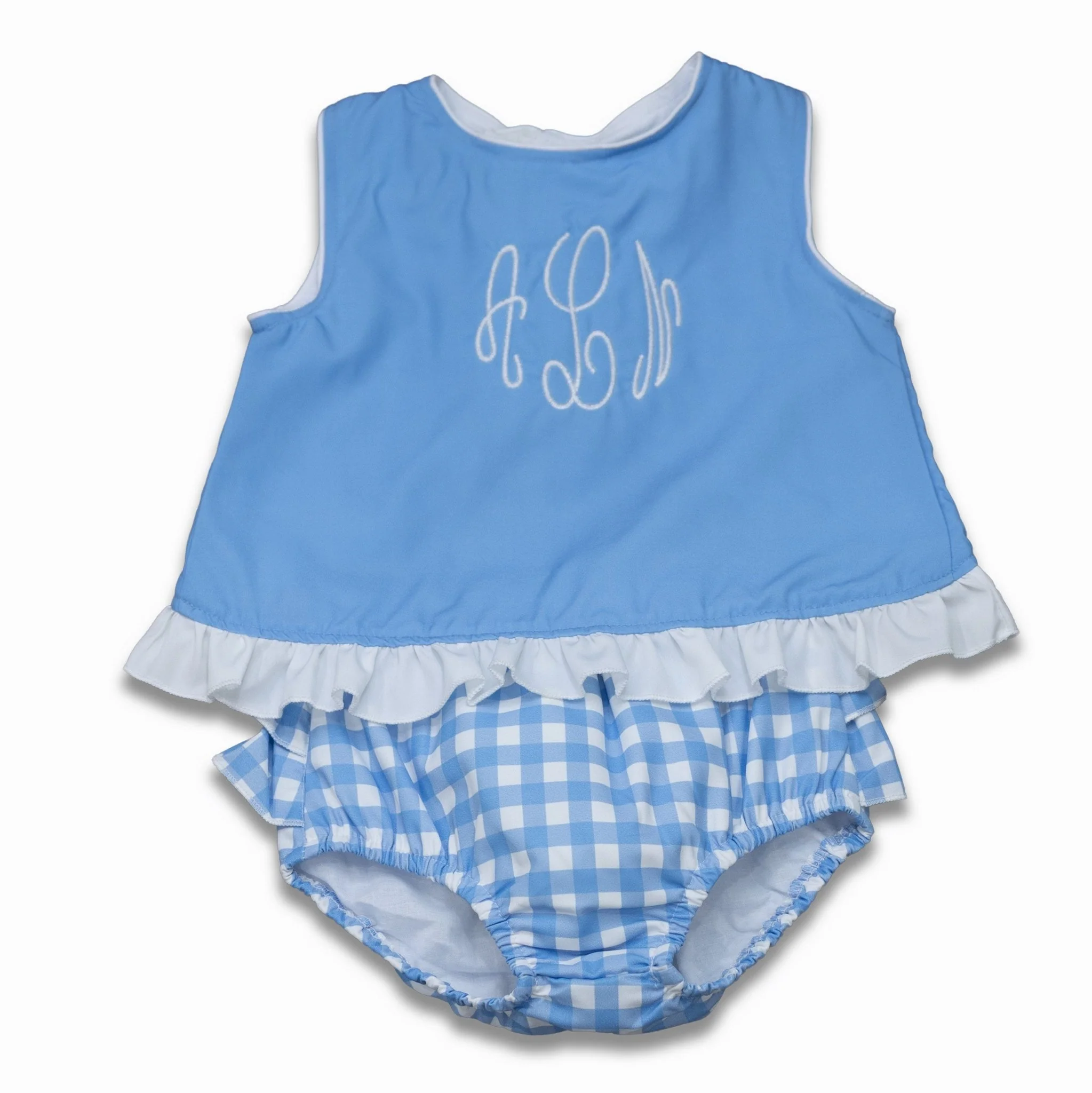 Ruffle Trimmed Swing Back Bloomer Set - Blue Gingham - Image 5