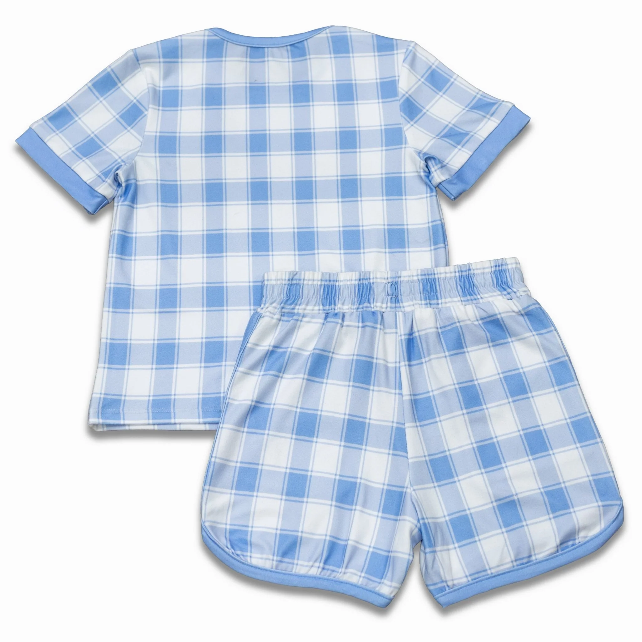 Short Sleeve Lounge Set - Blue Gingham - Image 5