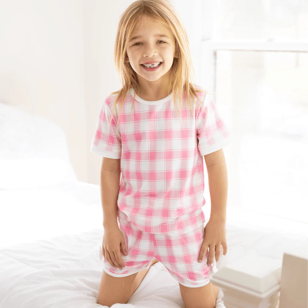 Short Sleeve Lounge Set - Pink Gingham - Image 3
